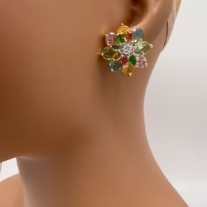 Rainbow floral cluster earrings